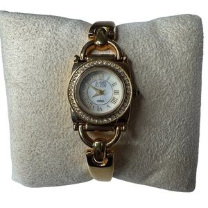 Women's Vintage Anne Klein Gold Tone Swiss Made Wristwatch & crystal rhinestones